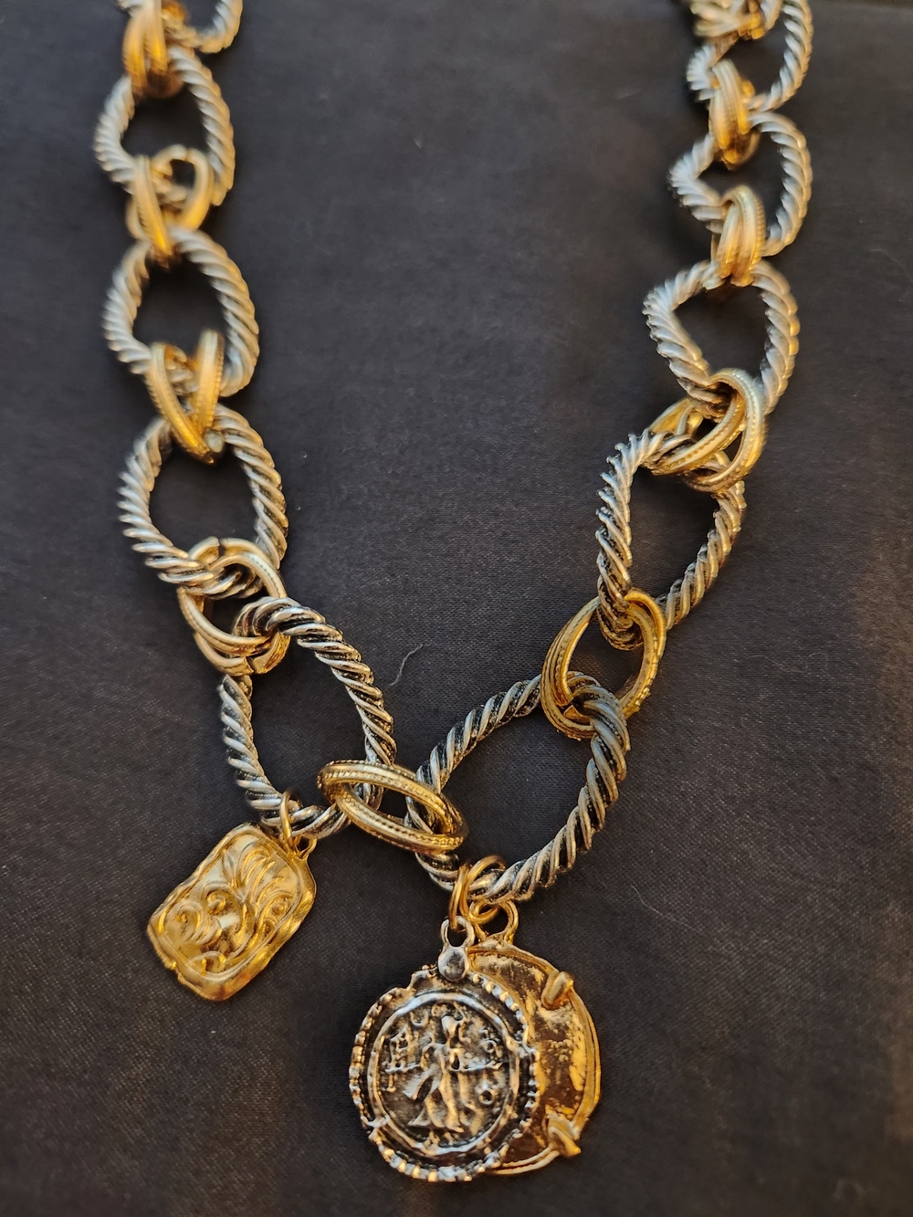 Silver & Gold-Tone Coin Charm Collar Necklace - Women Jewelry - Picture 7 of 7